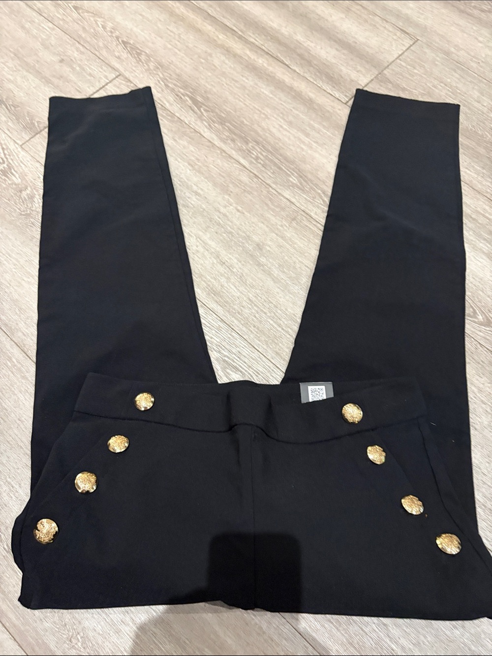 Ella Black Ankle-Length High-Waist Pants with Gold Buttons - Picture 2 of 8